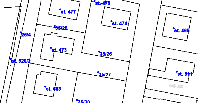 Parcela st. 35/26 v KÚ Čimelice, Katastrální mapa
