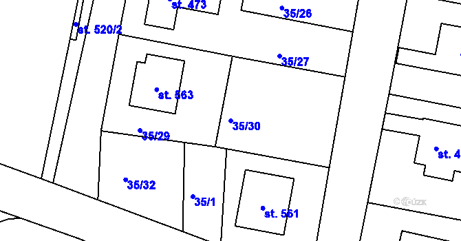Parcela st. 35/30 v KÚ Čimelice, Katastrální mapa