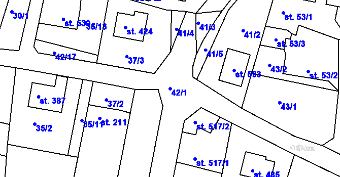 Parcela st. 42/1 v KÚ Čimelice, Katastrální mapa