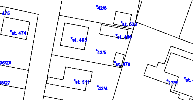 Parcela st. 42/5 v KÚ Čimelice, Katastrální mapa