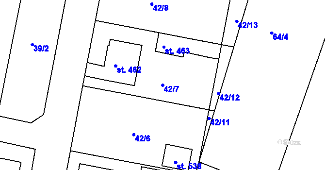 Parcela st. 42/7 v KÚ Čimelice, Katastrální mapa