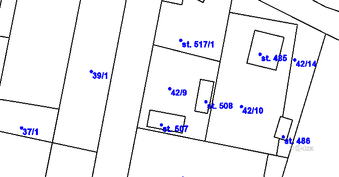 Parcela st. 42/9 v KÚ Čimelice, Katastrální mapa