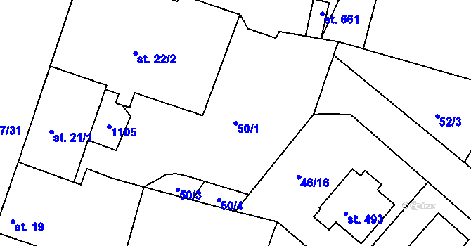 Parcela st. 50/1 v KÚ Čimelice, Katastrální mapa