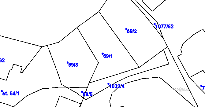 Parcela st. 69/1 v KÚ Čimelice, Katastrální mapa