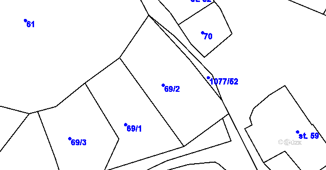 Parcela st. 69/2 v KÚ Čimelice, Katastrální mapa