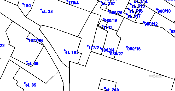Parcela st. 177/2 v KÚ Čimelice, Katastrální mapa