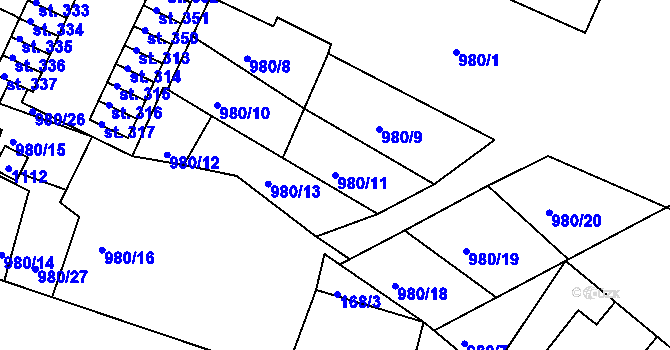 Parcela st. 980/11 v KÚ Čimelice, Katastrální mapa