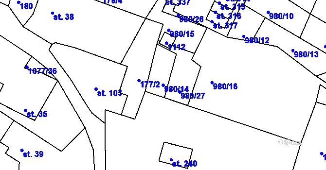 Parcela st. 980/14 v KÚ Čimelice, Katastrální mapa