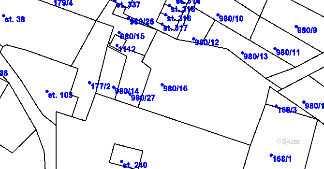 Parcela st. 980/16 v KÚ Čimelice, Katastrální mapa