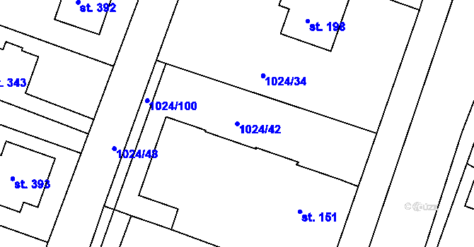Parcela st. 1024/42 v KÚ Čimelice, Katastrální mapa