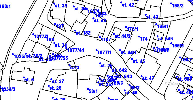 Parcela st. 1077/1 v KÚ Čimelice, Katastrální mapa