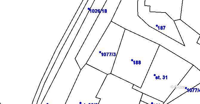 Parcela st. 1077/3 v KÚ Čimelice, Katastrální mapa