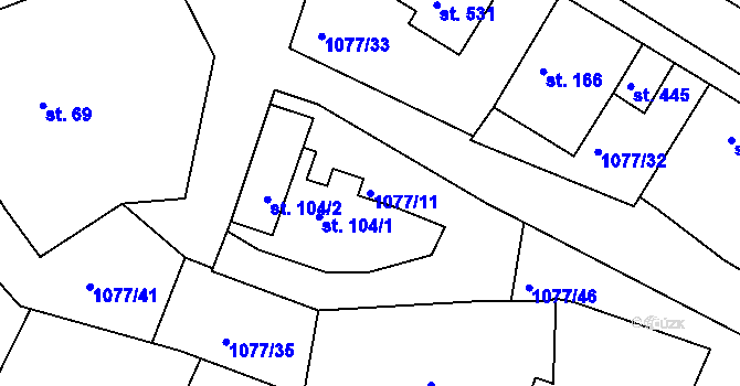 Parcela st. 1077/11 v KÚ Čimelice, Katastrální mapa