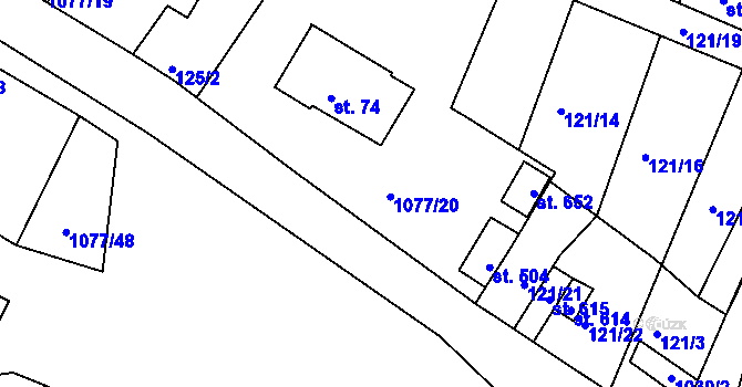 Parcela st. 1077/14 v KÚ Čimelice, Katastrální mapa