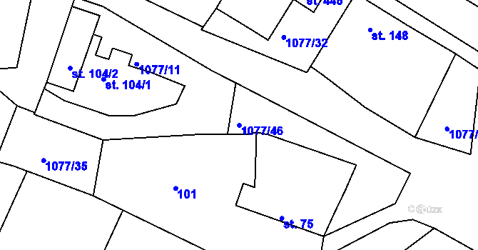 Parcela st. 1077/46 v KÚ Čimelice, Katastrální mapa