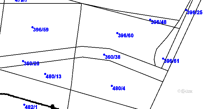 Parcela st. 360/38 v KÚ Čimelice, Katastrální mapa