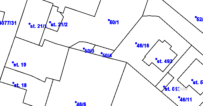 Parcela st. 50/4 v KÚ Čimelice, Katastrální mapa