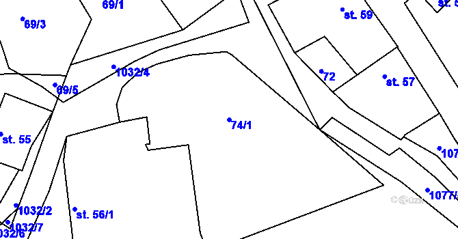 Parcela st. 74/1 v KÚ Čimelice, Katastrální mapa