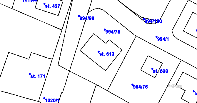 Parcela st. 613 v KÚ Čimelice, Katastrální mapa
