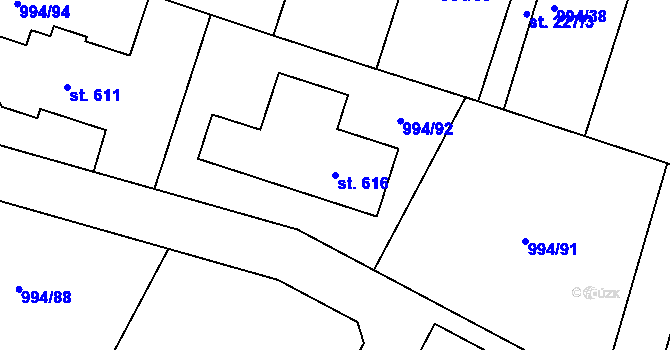 Parcela st. 616 v KÚ Čimelice, Katastrální mapa