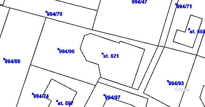 Parcela st. 621 v KÚ Čimelice, Katastrální mapa