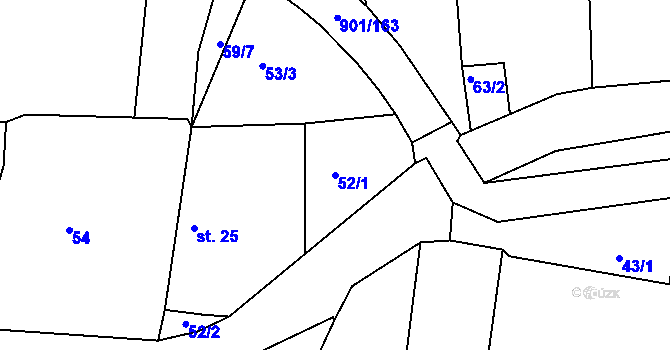 Parcela st. 52/1 v KÚ Rakovice, Katastrální mapa