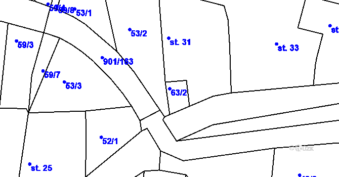 Parcela st. 63/2 v KÚ Rakovice, Katastrální mapa