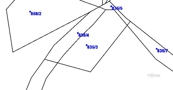 Parcela st. 835/3 v KÚ Rakovice, Katastrální mapa