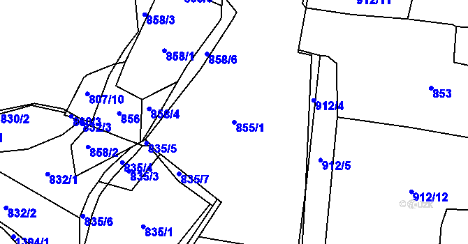 Parcela st. 855/1 v KÚ Rakovice, Katastrální mapa