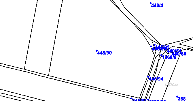 Parcela st. 445/90 v KÚ Rakovice, Katastrální mapa