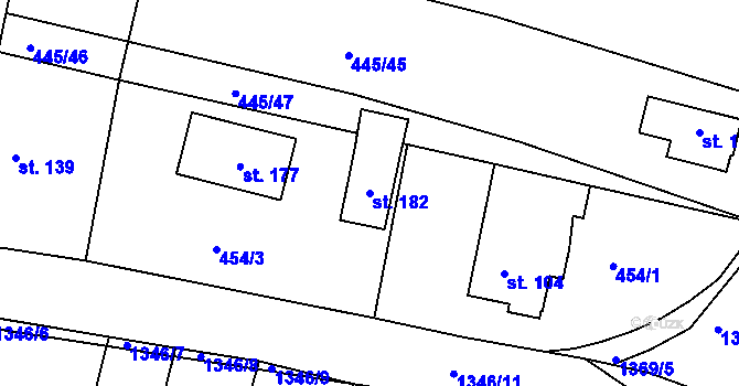 Parcela st. 182 v KÚ Rakovice, Katastrální mapa