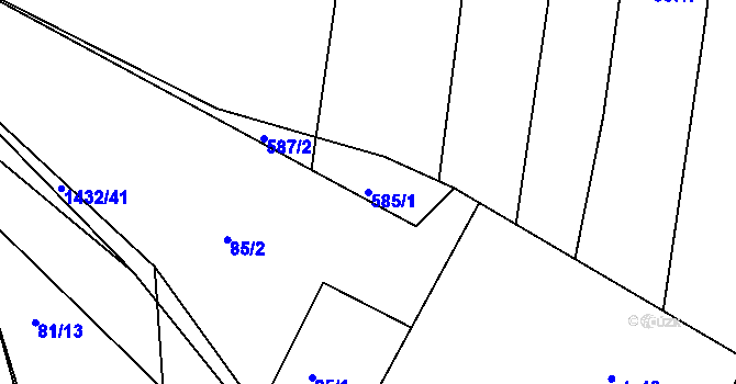 Parcela st. 585/1 v KÚ Rakovice, Katastrální mapa