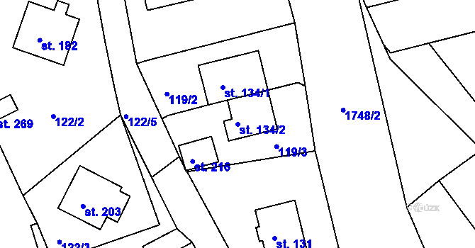 Parcela st. 134/2 v KÚ Číměř, Katastrální mapa