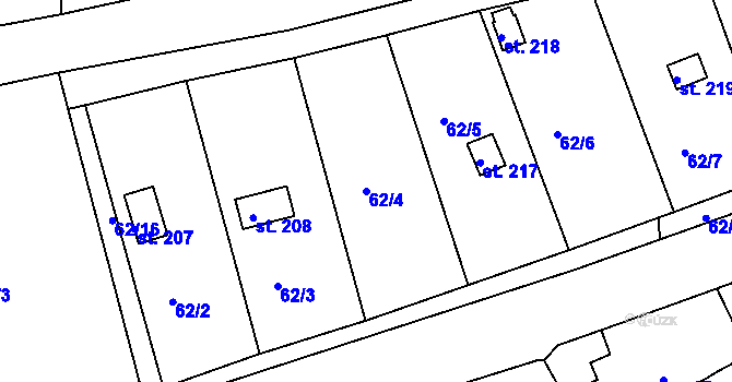 Parcela st. 62/4 v KÚ Číměř, Katastrální mapa