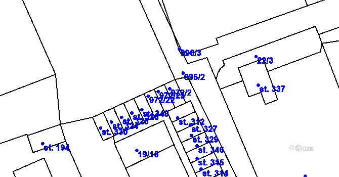 Parcela st. 972/2 v KÚ Číměř, Katastrální mapa