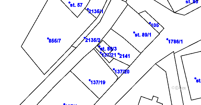 Parcela st. 137/21 v KÚ Číměř, Katastrální mapa
