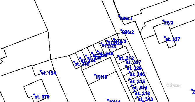 Parcela st. 348 v KÚ Číměř, Katastrální mapa