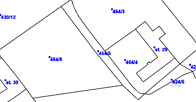 Parcela st. 454/5 v KÚ Potočná u Číměře, Katastrální mapa