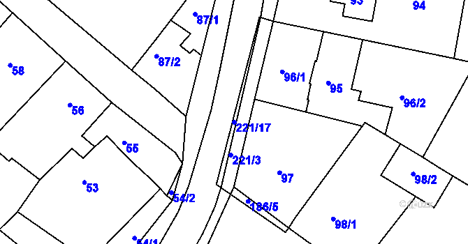 Parcela st. 221/17 v KÚ Číměř nad Jihlavou, Katastrální mapa