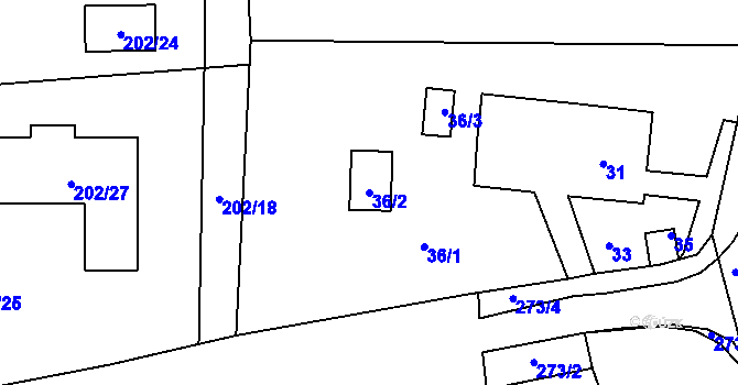 Parcela st. 36/2 v KÚ Číměř nad Jihlavou, Katastrální mapa