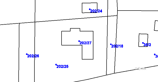 Parcela st. 202/27 v KÚ Číměř nad Jihlavou, Katastrální mapa