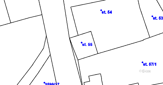 Parcela st. 55 v KÚ Činěves, Katastrální mapa
