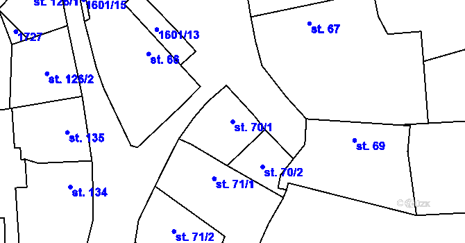 Parcela st. 70/1 v KÚ Činěves, Katastrální mapa