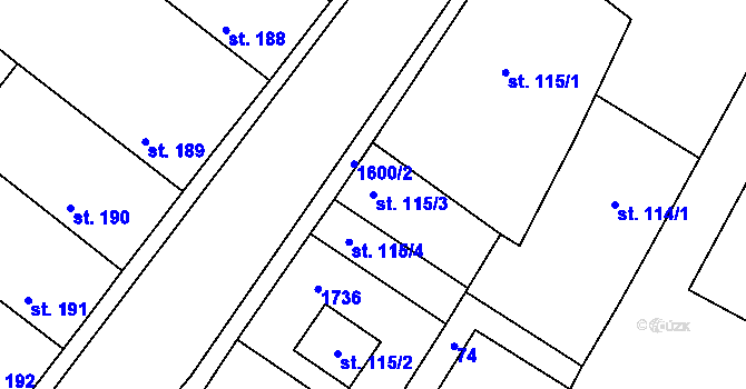 Parcela st. 115/3 v KÚ Činěves, Katastrální mapa