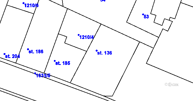 Parcela st. 136 v KÚ Činěves, Katastrální mapa