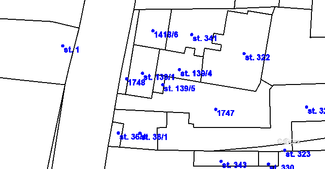 Parcela st. 139/5 v KÚ Činěves, Katastrální mapa