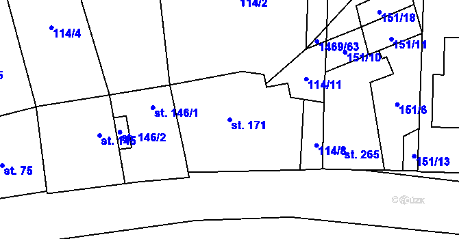 Parcela st. 171 v KÚ Činěves, Katastrální mapa