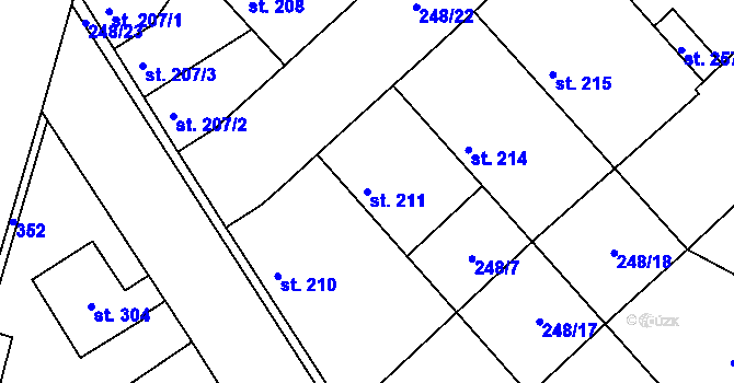 Parcela st. 211 v KÚ Činěves, Katastrální mapa