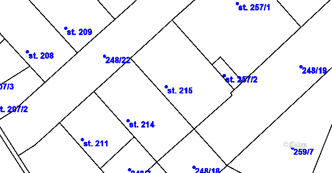 Parcela st. 215 v KÚ Činěves, Katastrální mapa