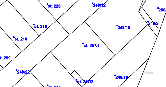 Parcela st. 257/1 v KÚ Činěves, Katastrální mapa